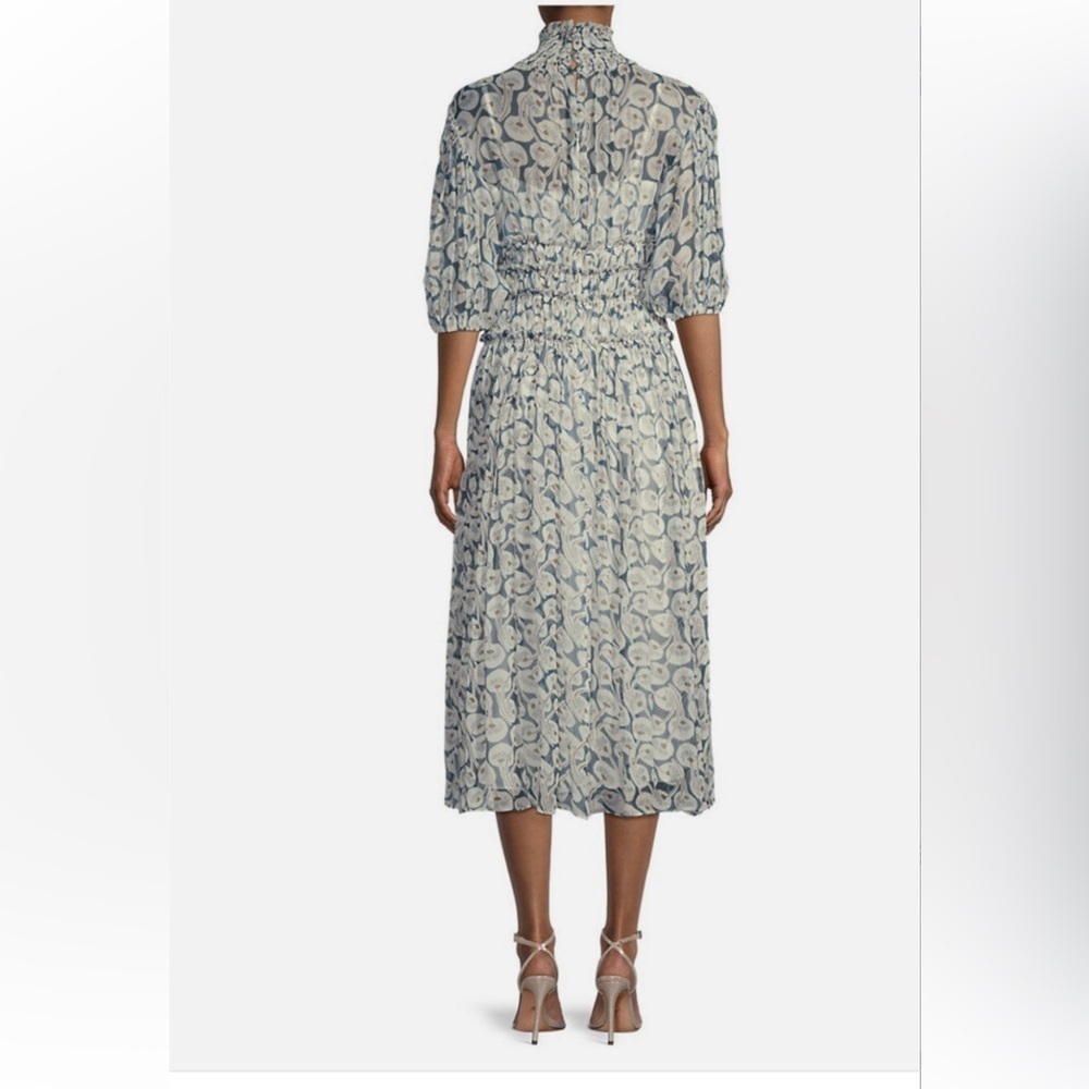 Rebecca Taylor Cottagecore Floral Blue and Cream Long Dress Size 12 F45 - Picture 3 of 16